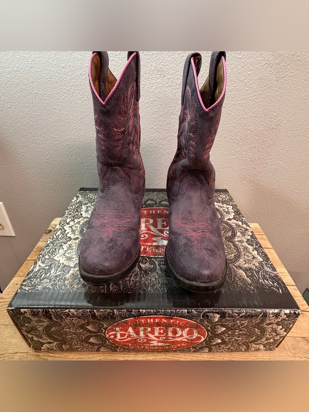 Laredo kids Purple Suede Lace-Up Western Boots with Pink Trim